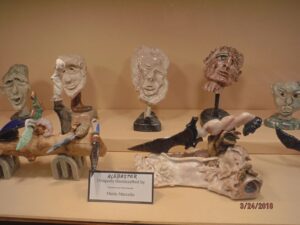 Unique handcrafted alabaster sculptures on display.