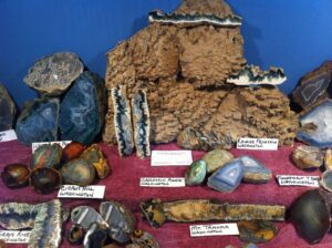 Colorful agate and geode specimen display