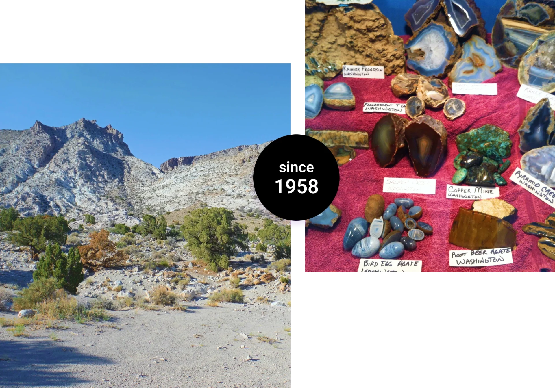 Mountain landscape and colorful rock collection.