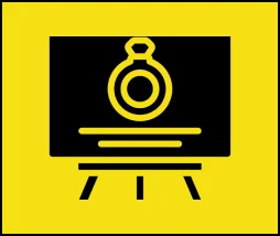 Blackboard with train symbol on yellow background.