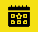 Calendar icon with star on yellow background.